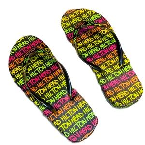 Hilton Head Women’s Neon & Black Flip Flop Thong Sandals EUC